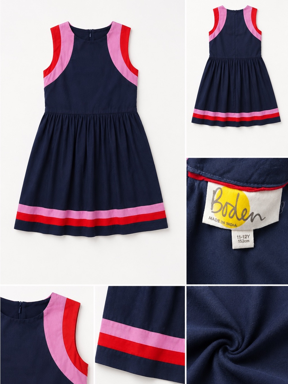 Boden Navy Dress with Pink & Red Accent Bands